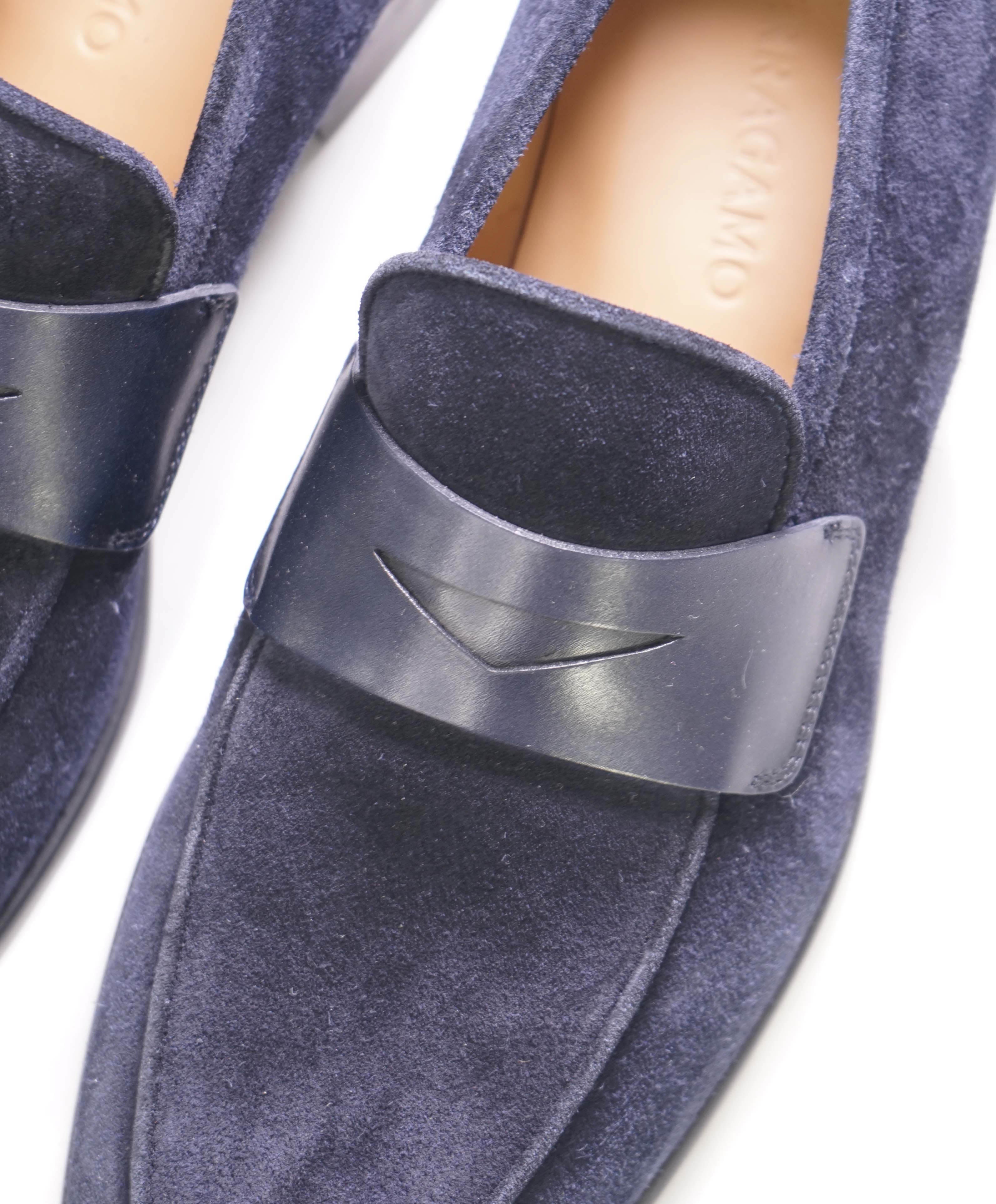$880 SALVATORE FERRAGAMO - *FUNES* Blue Suede Penny Loafer - 8 EE US
