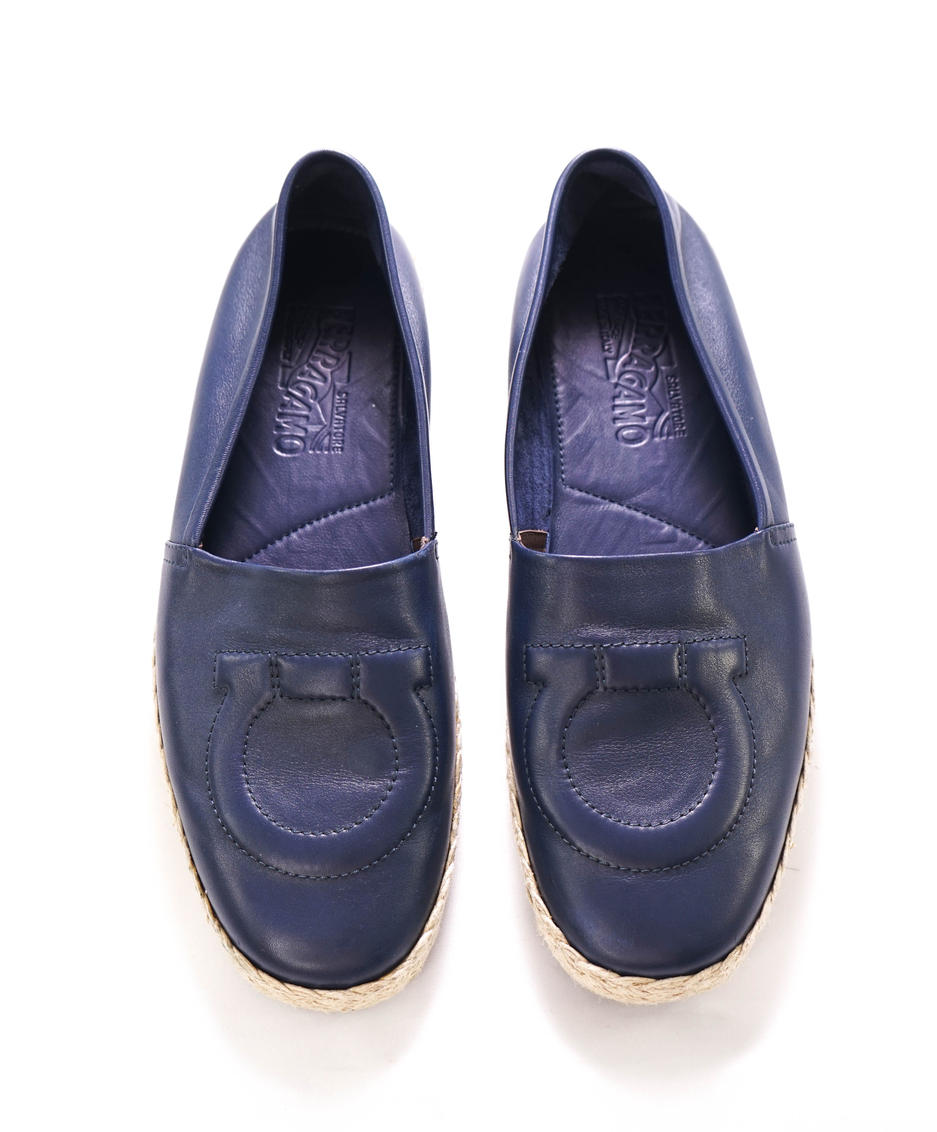 $750 SALVATORE FERRAGAMO - "Gancio" Navy Espadrille Loafer - 9 US