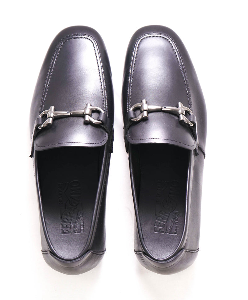 $795 SALVATORE FERRAGAMO -  "NOWELL" Black On Black Gancini Leather Loafer- 8.5 EE
