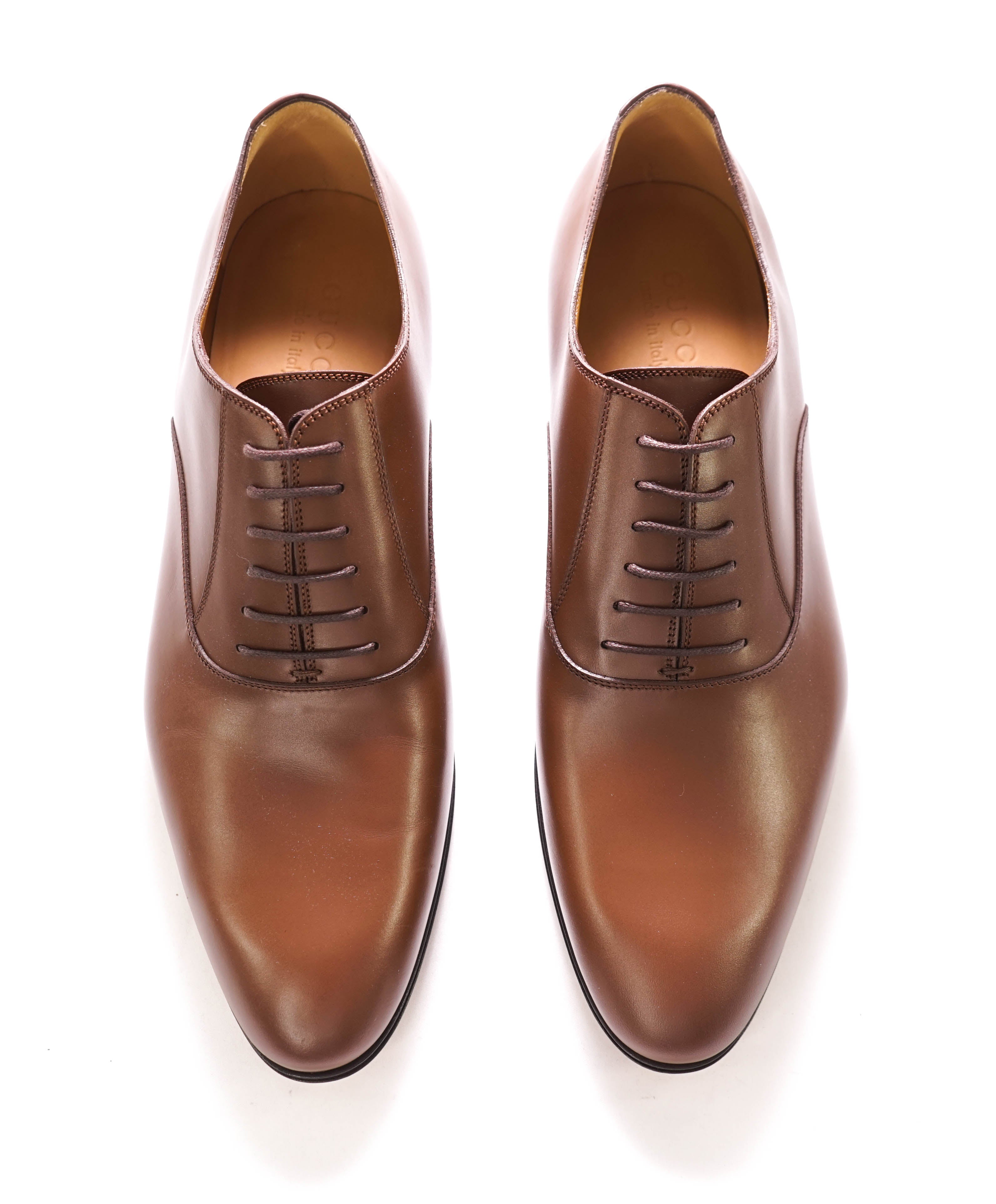 $890 GUCCI - "ADEL" Brown Logo Heel Oxford - 10US (9.5G)
