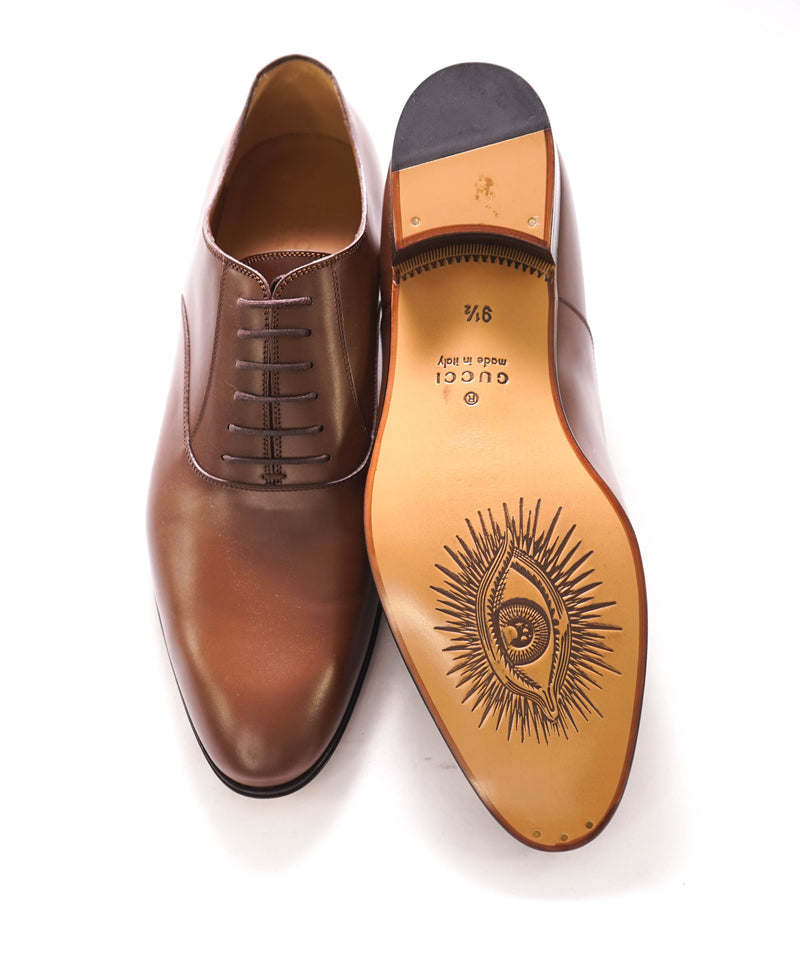 $890 GUCCI - "ADEL" Brown Logo Heel Oxford - 10US (9.5G)