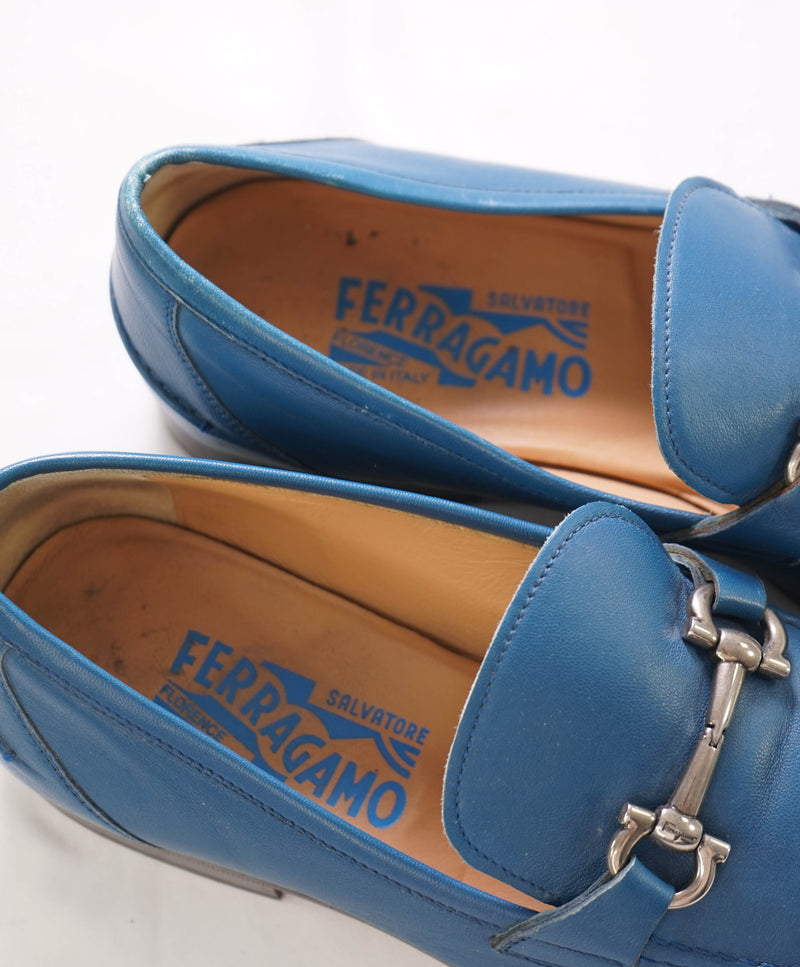 $750 SALVATORE FERRAGAMO -  Teal Blue Gancini Bit Loafer - 9EE US