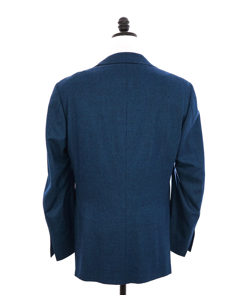 $1,895 CANALI - Teal Blue FLANNEL Wool Houndstooth Blazer - 42R