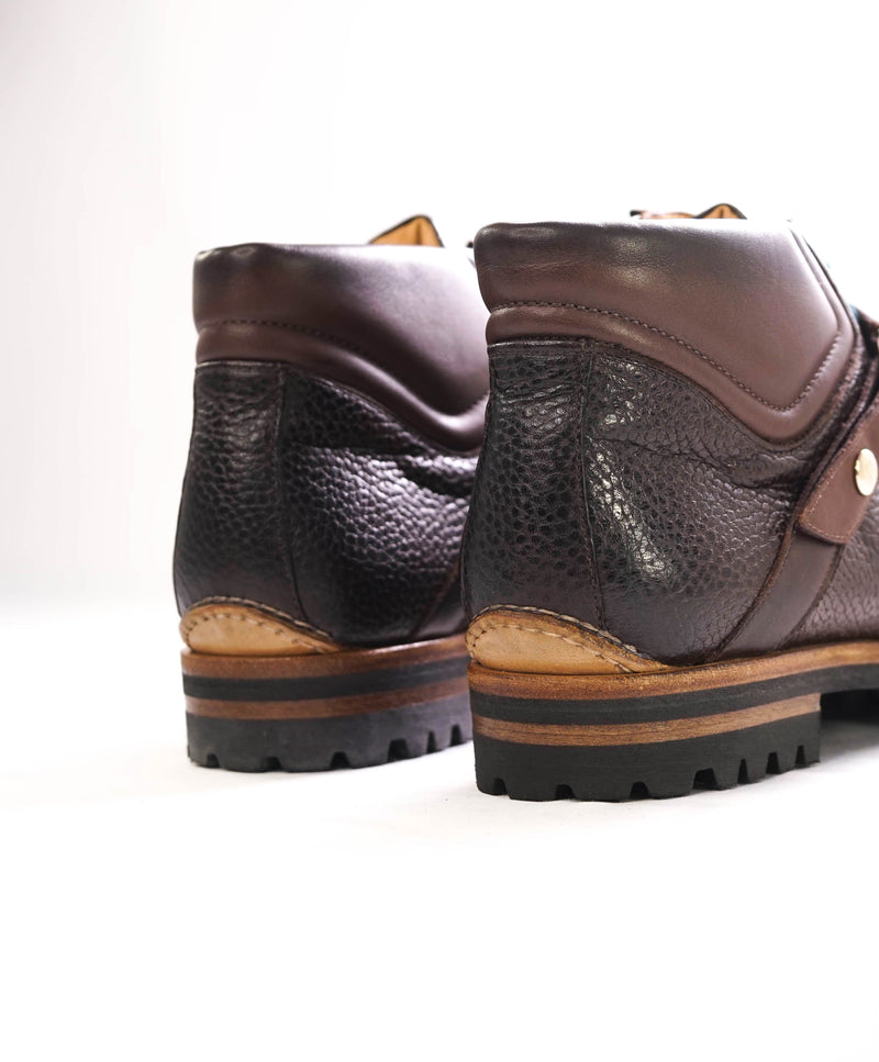 $1,495 SANTONI - "ST MORITZ" OLIMPIADI Brown Pebbled Leather Hiking Boot - 9.5 US (8.5 IT)