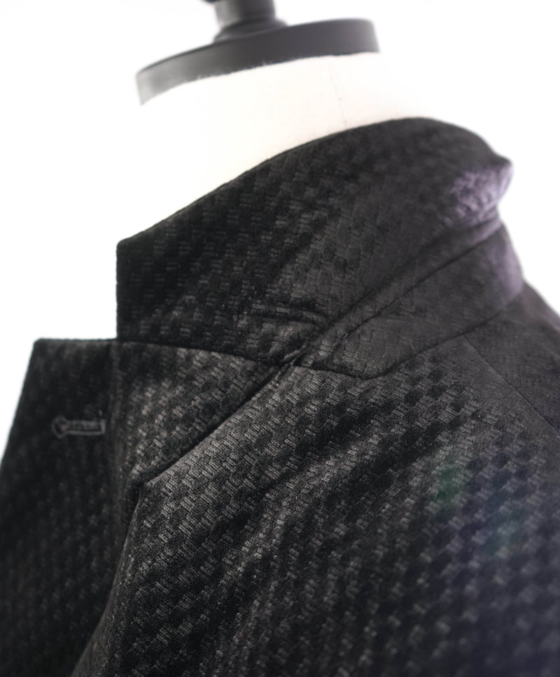 $2,995 GIORGIO ARMANI - Velvet Black Tonal Geometric Textured Blazer - 42R