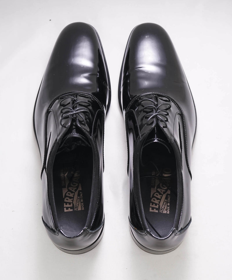 SALVATORE FERRAGAMO - "Aiden" Black Patent Leather Tipped Oxfords - 10.5 D