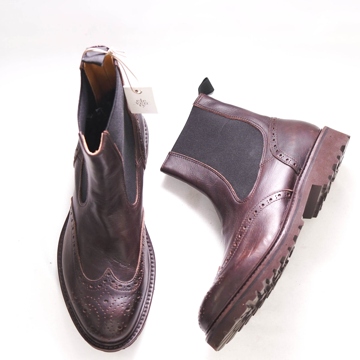 $695 ELEVENTY - Brown Distressed Leather Brogue Wingtip  display picture 2