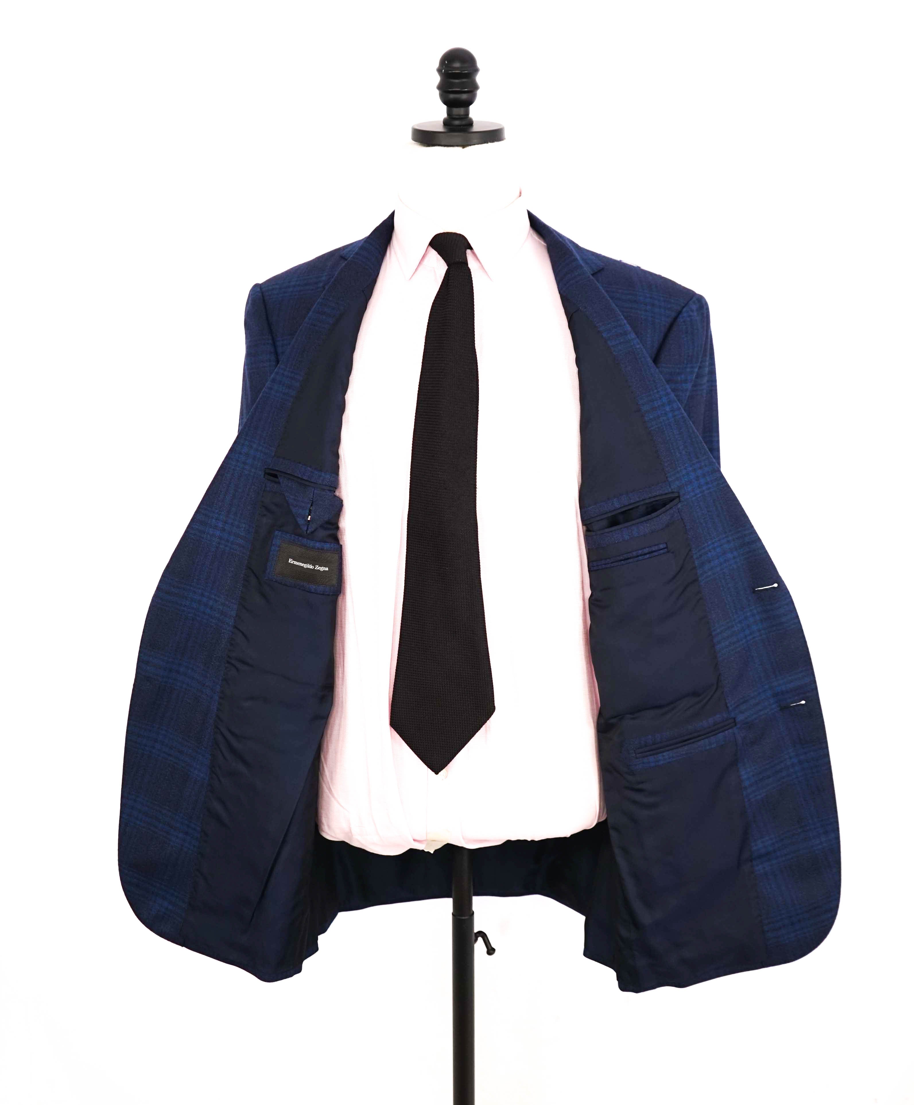 $3,250 ERMENEGILDO ZEGNA - Blue Plaid Check "MILA" Italy Wool Blazer - 42L