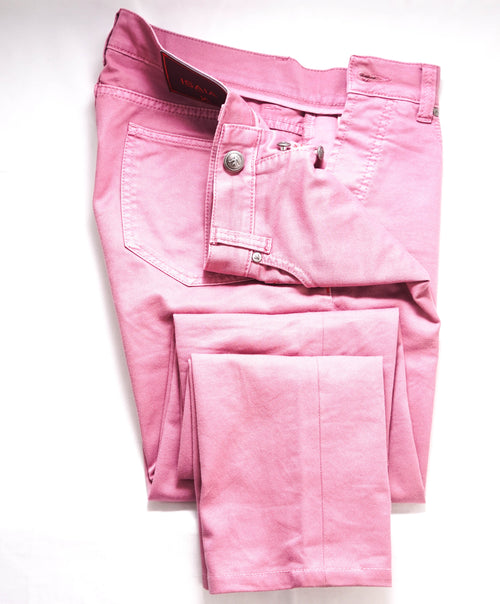 ISAIA - Pastel Pink LEATHER LOGO PATCH 5-Pocket Jeans Pants - 32W