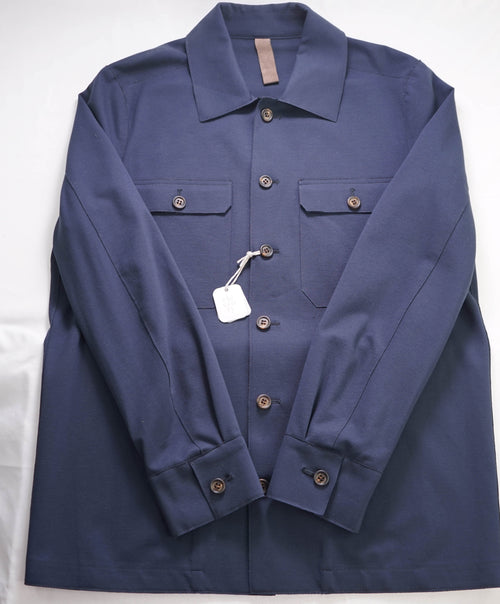 $895 ELEVENTY PLATINUM - Navy Blue Safari Pocket Shirt Jacket Coat - (40US) M