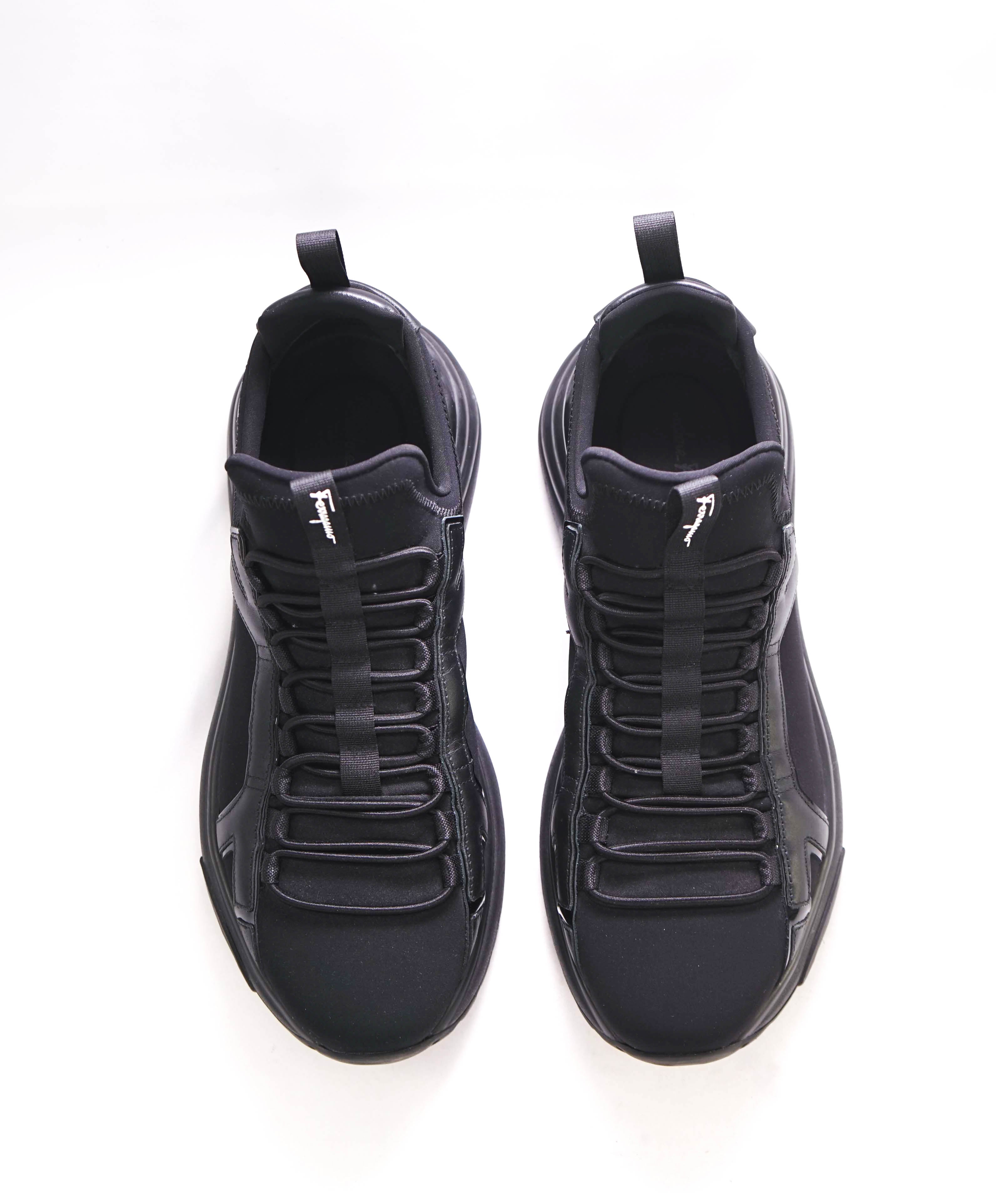 $750 SALVATORE FERRAGAMO - *SHIRO* Black Gancini Neoprene Sneaker - 9 M US