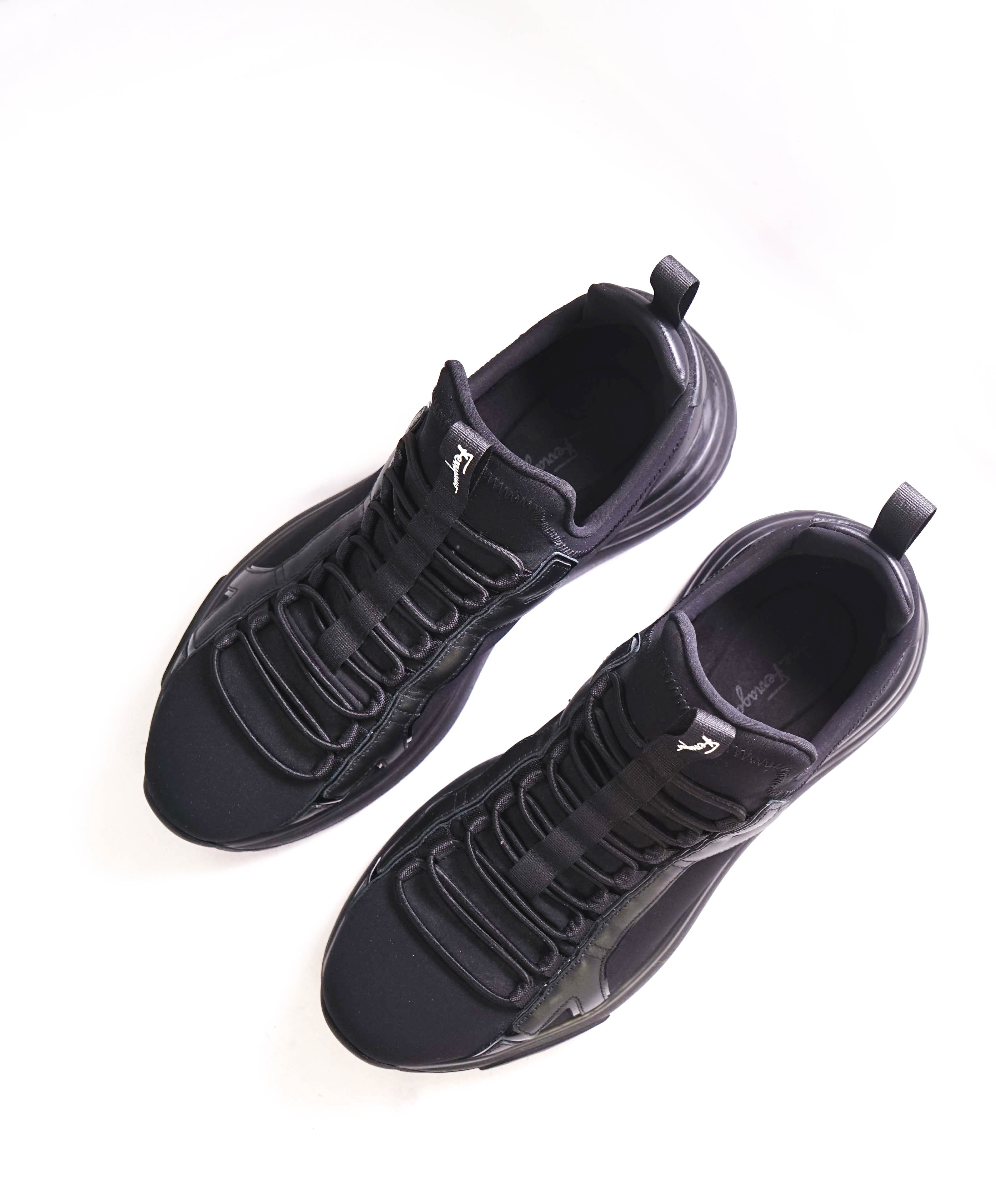 $750 SALVATORE FERRAGAMO - *SHIRO* Black Gancini Neoprene Sneaker - 9 M US