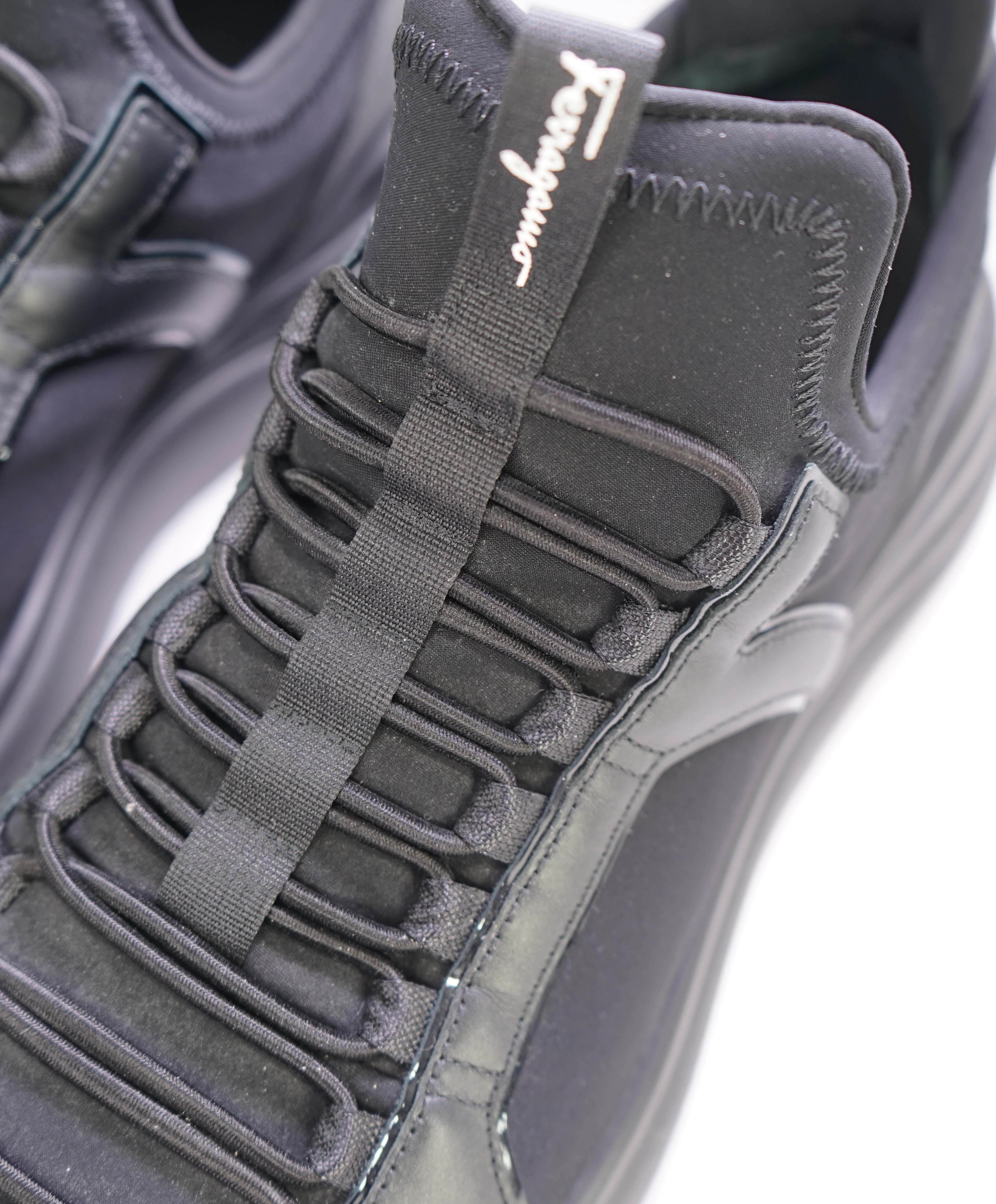 $750 SALVATORE FERRAGAMO - *SHIRO* Black Gancini Neoprene Sneaker - 9 M US