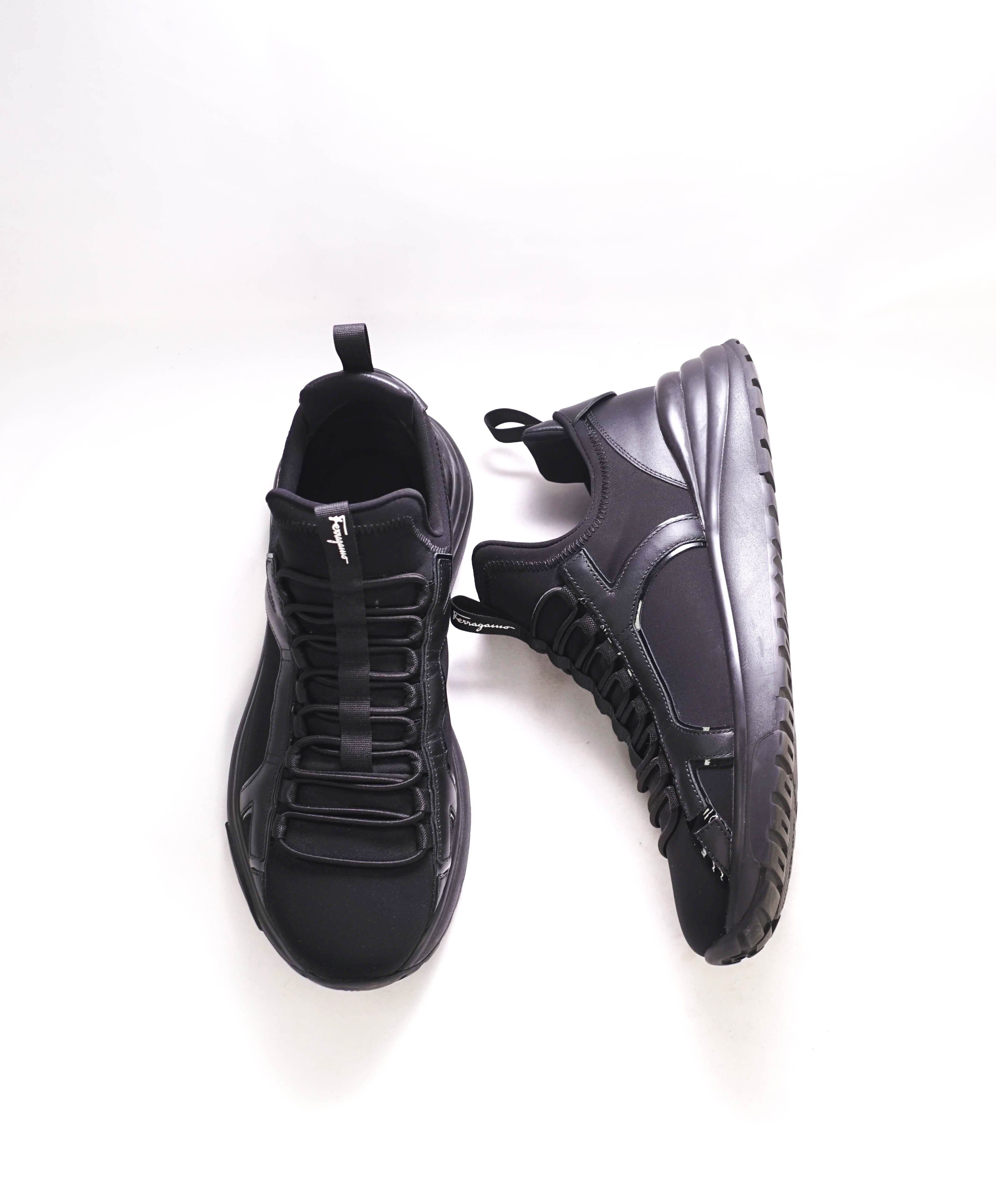 $750 SALVATORE FERRAGAMO - *SHIRO* Black Gancini Neoprene Sneaker - 9 M US