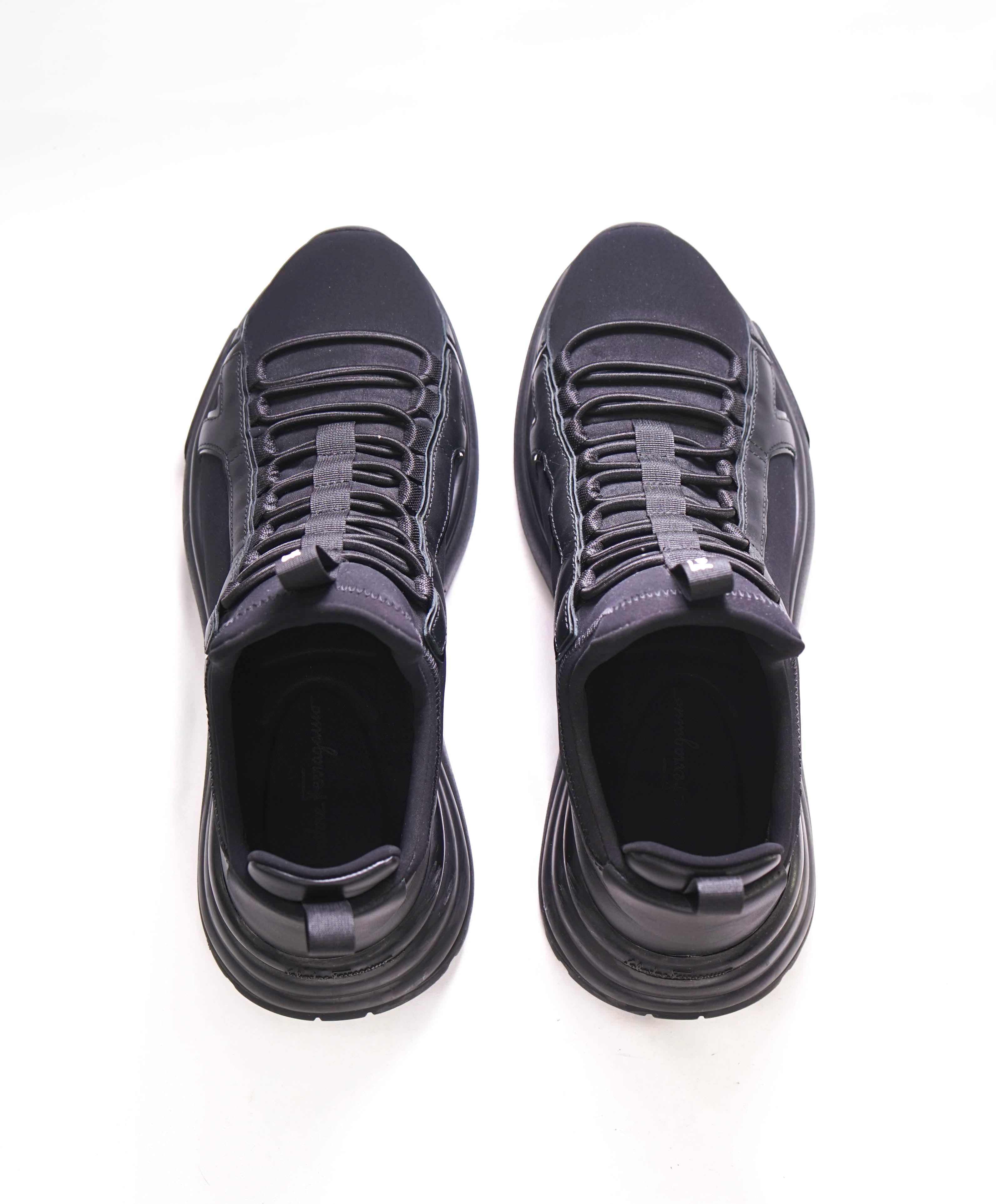 $750 SALVATORE FERRAGAMO - *SHIRO* Black Gancini Neoprene Sneaker - 9 M US