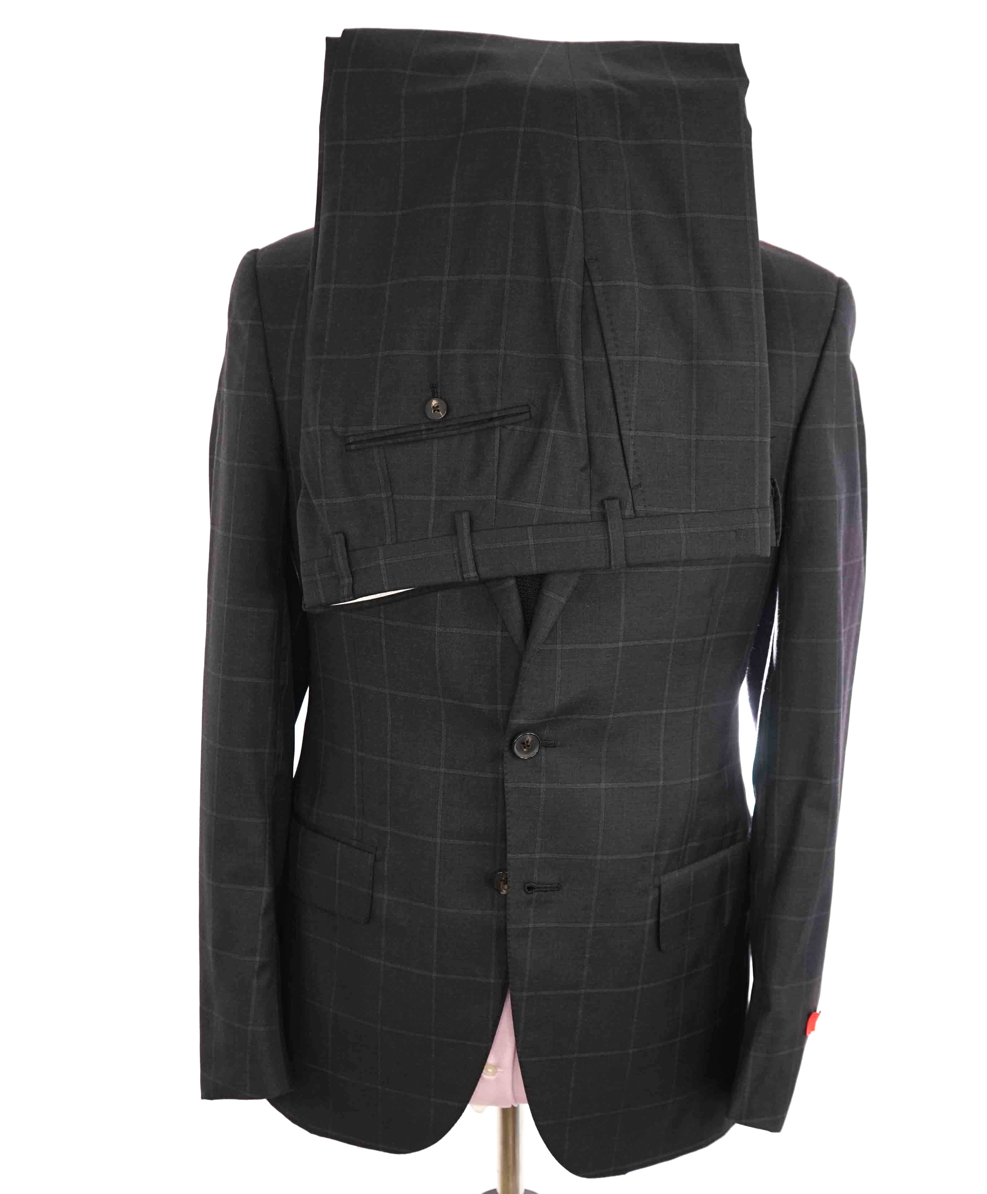 $3,750 ISAIA - Gray Windowpane "160's" *CLOSET STAPLE* Coral Pin Suit - 40R