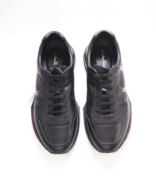 $995 SALVATORE FERRAGAMO - *GANCINI* Black/Gold Sneaker - 9 MUS