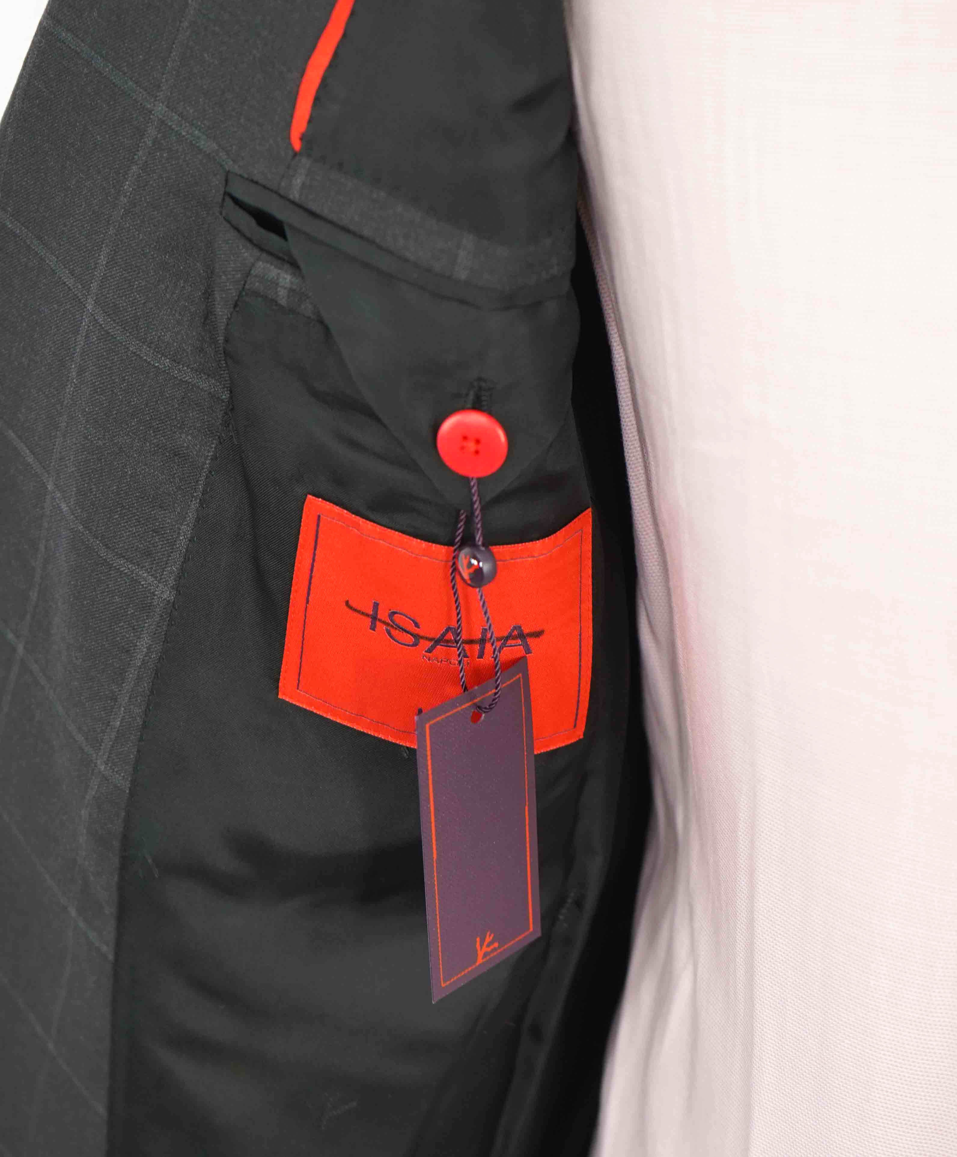 $3,750 ISAIA - Gray Windowpane "160's" *CLOSET STAPLE* Coral Pin Suit - 40R