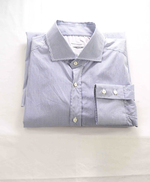 $795 BRUNELLO CUCINELLI - "BASIC FIT" Blue Gingham Micro Check Shirt - XL