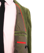 $5,750 ISAIA - Green SUEDE Double Breasted Peak Lapel Jacket Blazer - 46R