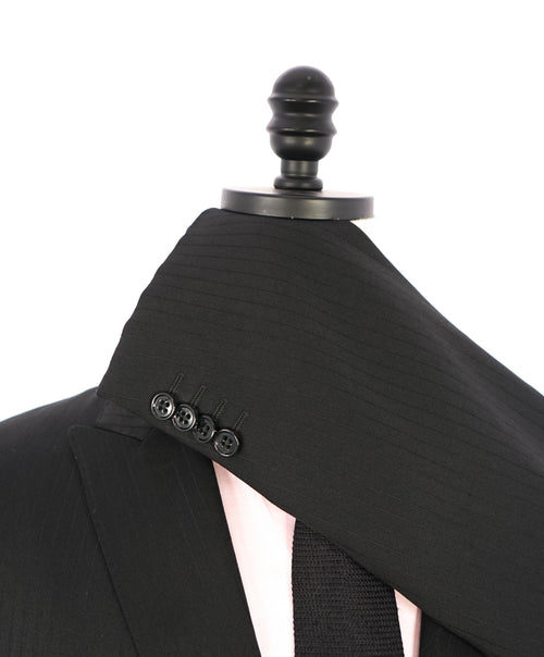 ARMANI COLLEZIONI - “M Line” PEAK Lapel Black Tonal Stripe Suit - 46R