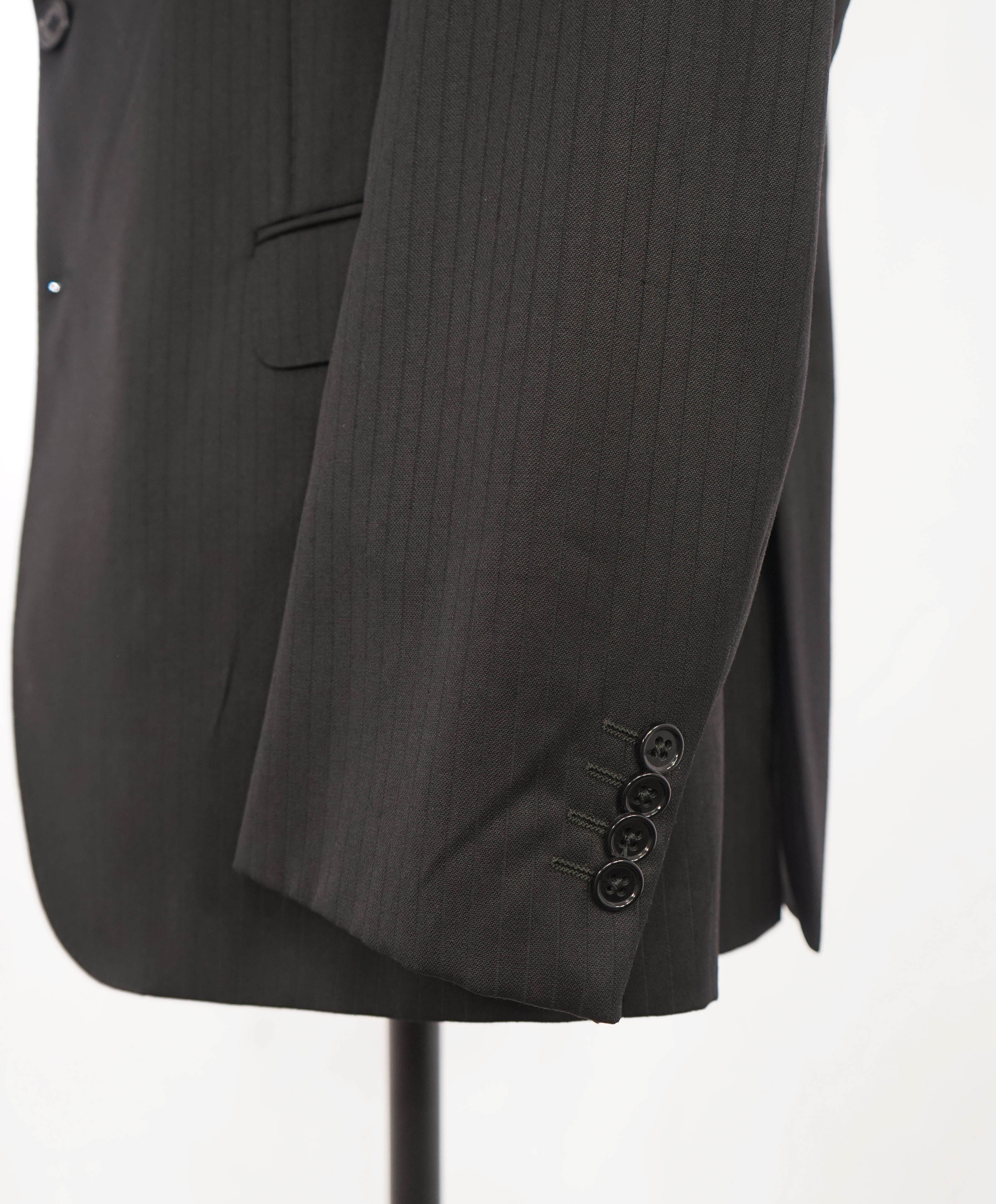 ARMANI COLLEZIONI - “M Line” PEAK Lapel Black Tonal Stripe Suit - 46R
