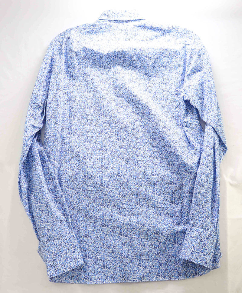 $625 ISAIA - LINEN Blend Blue Spread Collar FLORAL Dress Shirt "LOGO" - 15.5 39