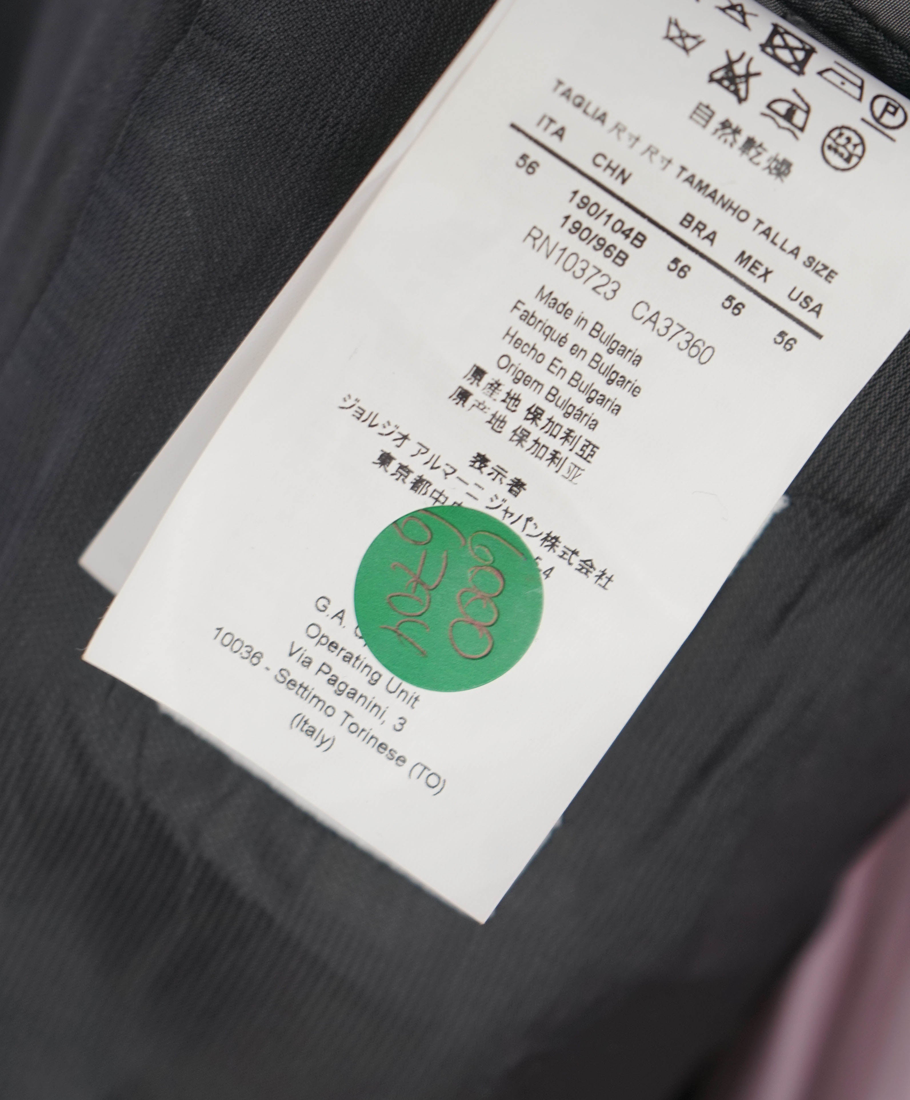 ARMANI COLLEZIONI - “M Line” PEAK Lapel Black Tonal Stripe Suit - 46R