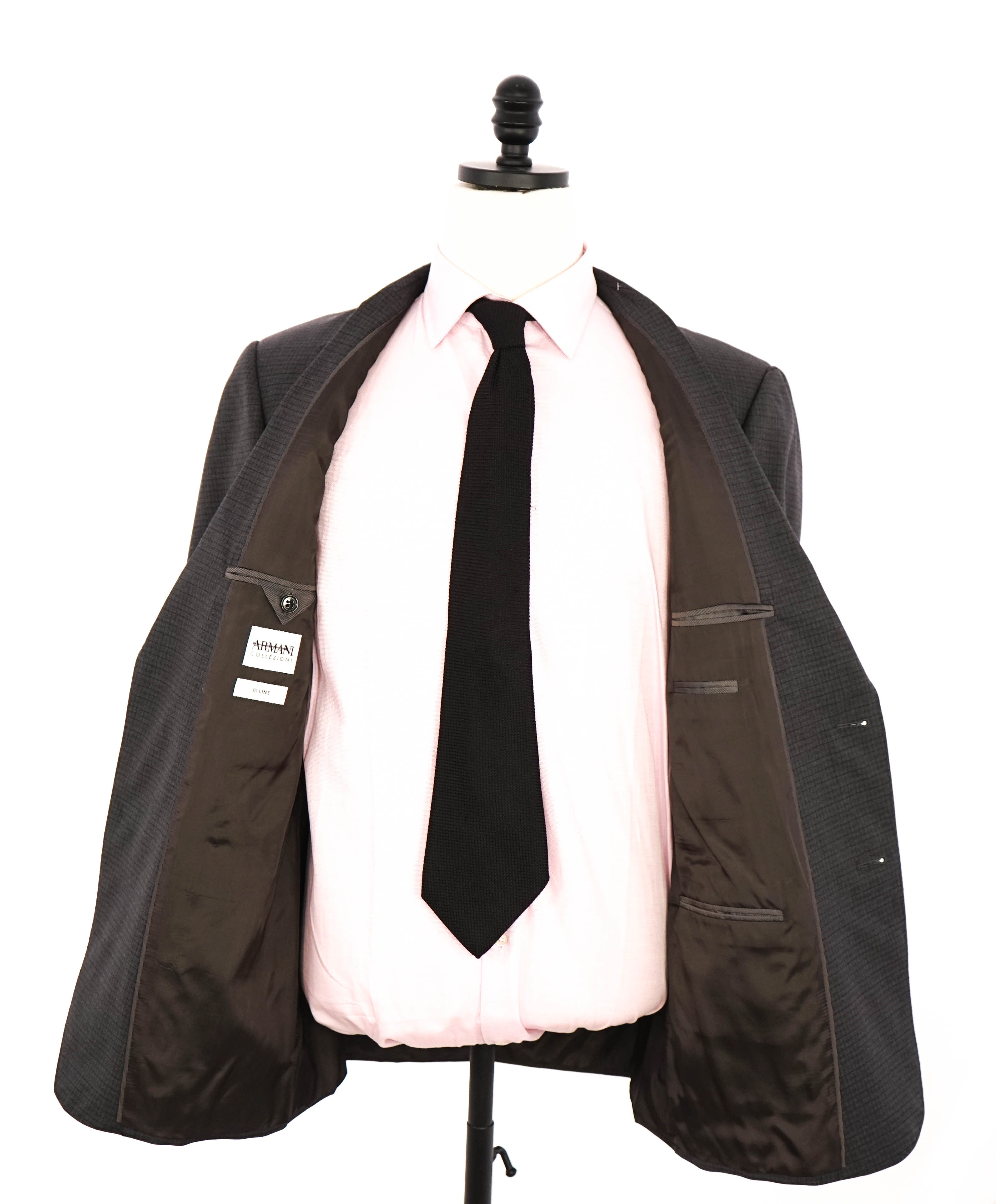 ARMANI COLLEZIONI - “G Line” Micro-Check Basket Weave Gray Suit - 40R