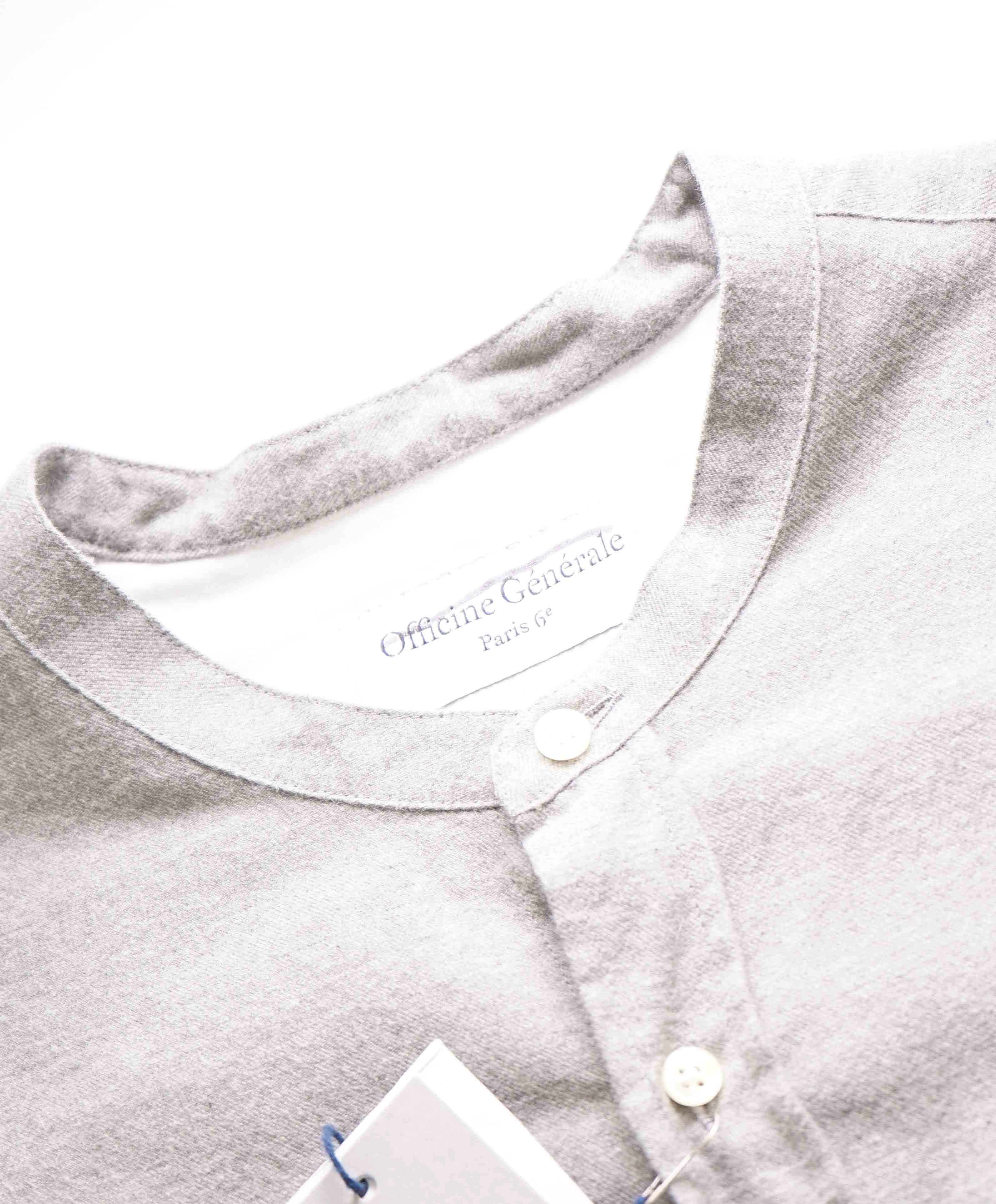 $380 OFFICINE GENERALE - PARIS 6E *Cotton/Cashmere* Band Collar Shirt - L
