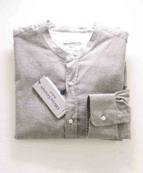 $380 OFFICINE GENERALE - PARIS 6E *Cotton/Cashmere* Band Collar Shirt - L