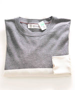 $995 BRUNELLO CUCINELLI - Gray/Ivory Color Block Cotton Crew Sweater- 52 (L)