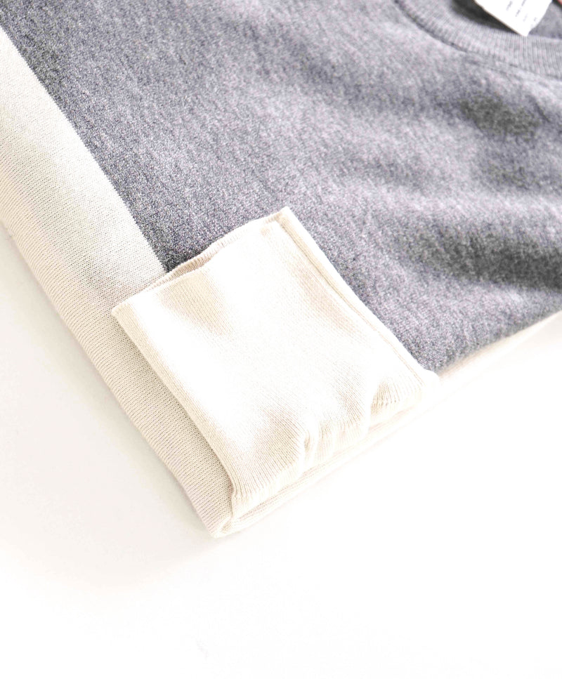 $995 BRUNELLO CUCINELLI - Gray/Ivory Color Block Cotton Crew Sweater- 52 (L)