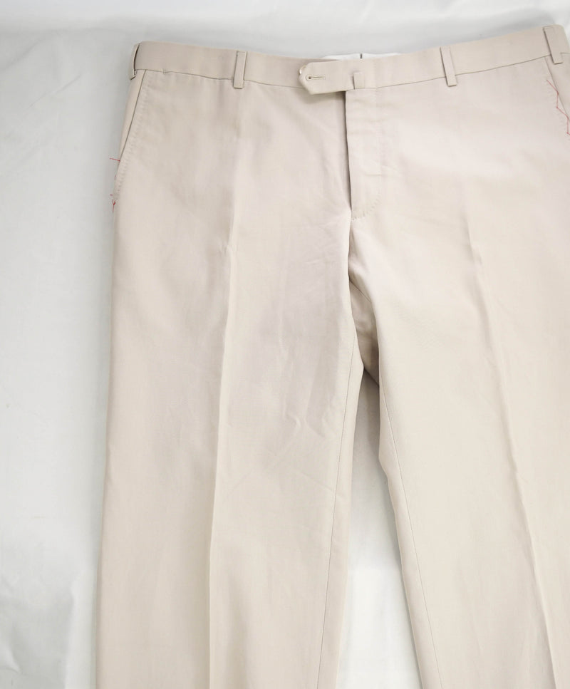 ISAIA - Stone Color Flat Front Cotton Dress Pants - 36W