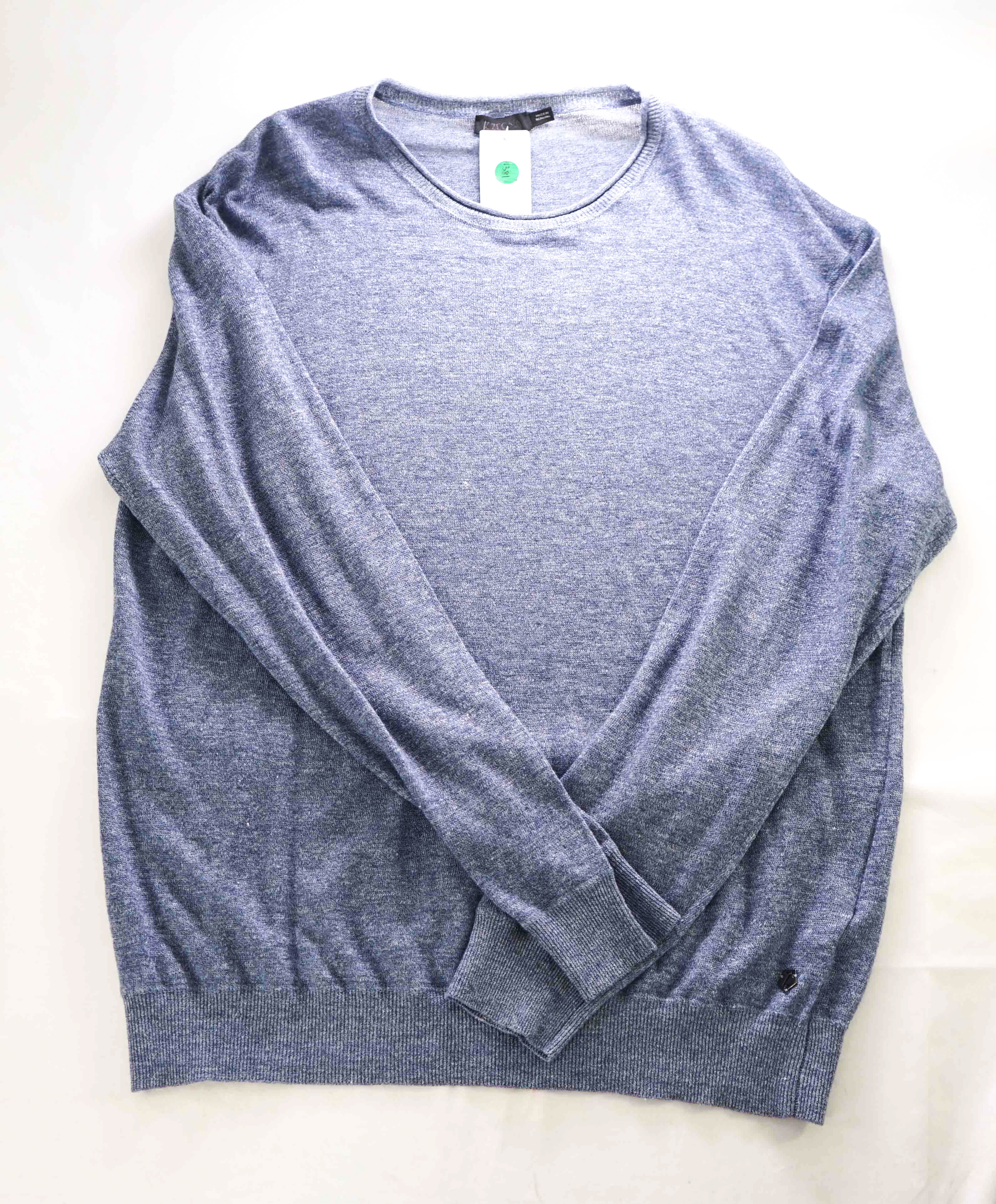 $795 Z ZEGNA - LINEN/COTTON Logo Blue Crewneck Sweater- XXL