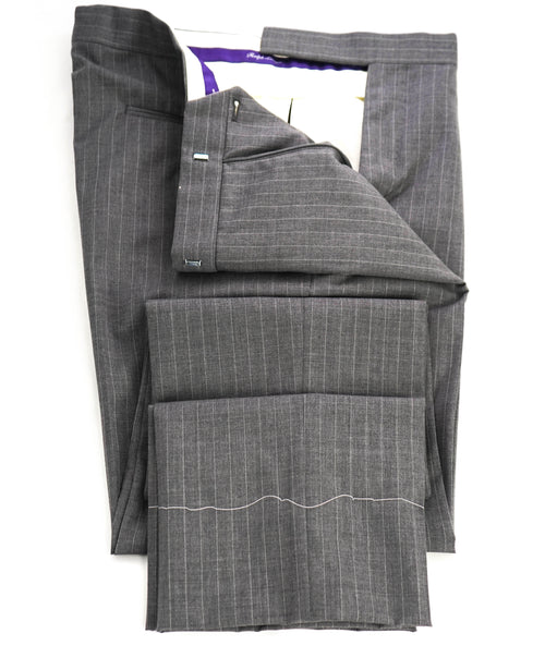 RALPH LAUREN PURPLE LABEL - *SIDE TABS* Gray Stripe Flat Front Dress Pants - 33W