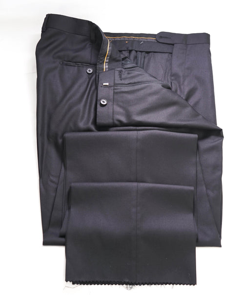 HICKEY FREEMAN - Solid Black Wool Pleated Dress Pants - 42W