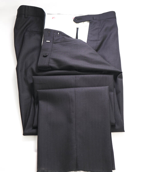 ISAIA - Black On Black Tonal Stripe Dress Pants Flat Front - 37W (54EU)