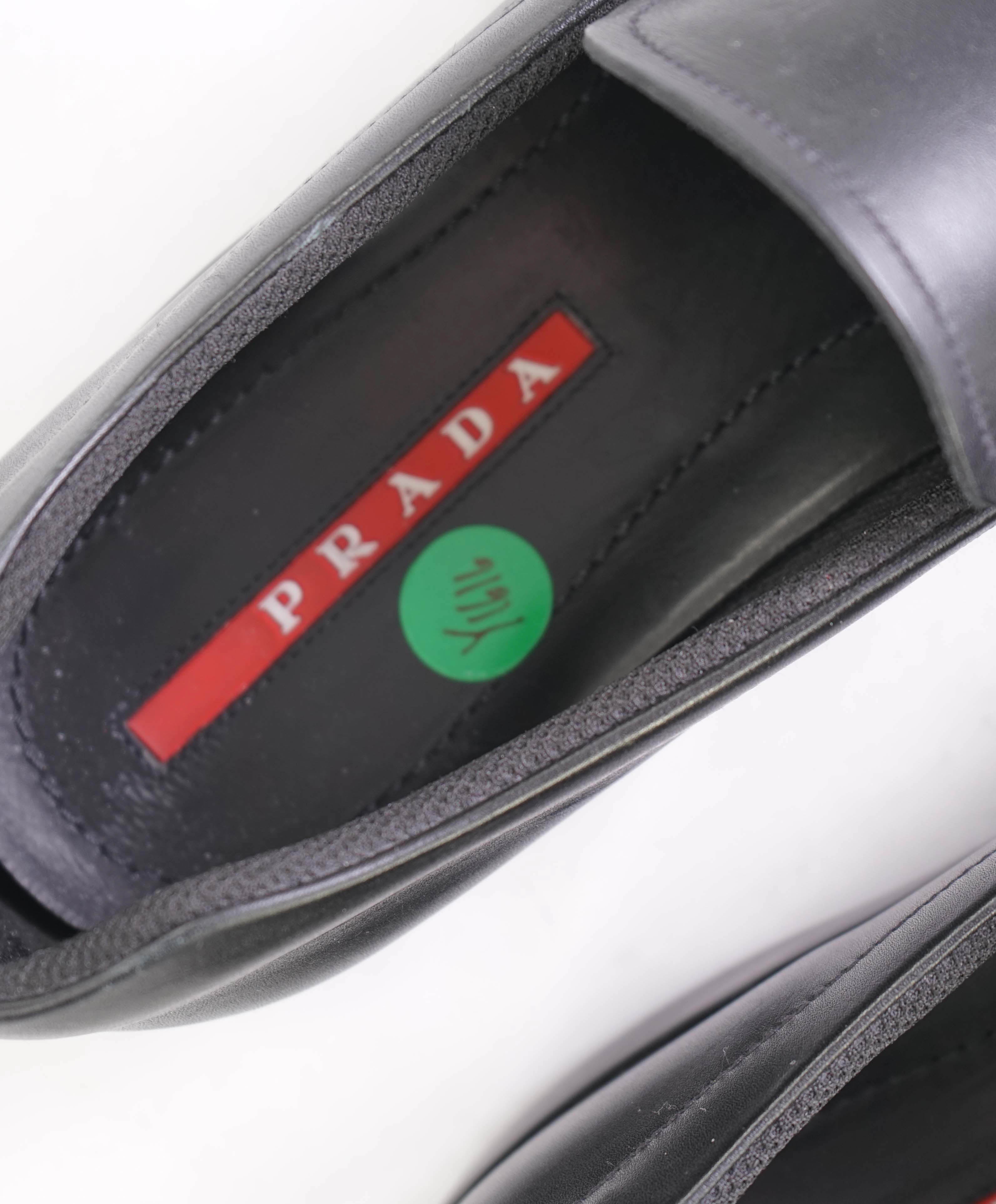 $795 PRADA - *LINEA ROSSA* Black Slip On Logo Vamp Loafer - 8.5 US (7.5 Prada)