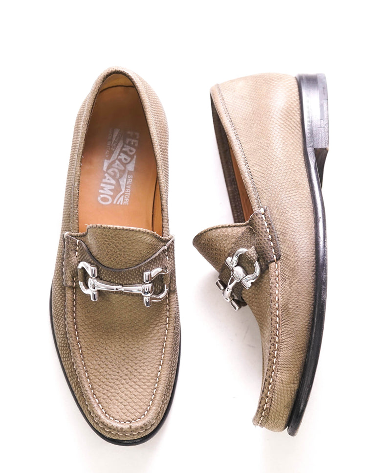 $2,650 SALVATORE FERRAGAMO - “Mason” PYTHON Leather Logo Bit Loafers - 7 EE
