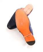 $850 SANTONI - Blue Leather DOUBLE MONK Soft Slip-On Loafers Mules Slides - 8.5 D US