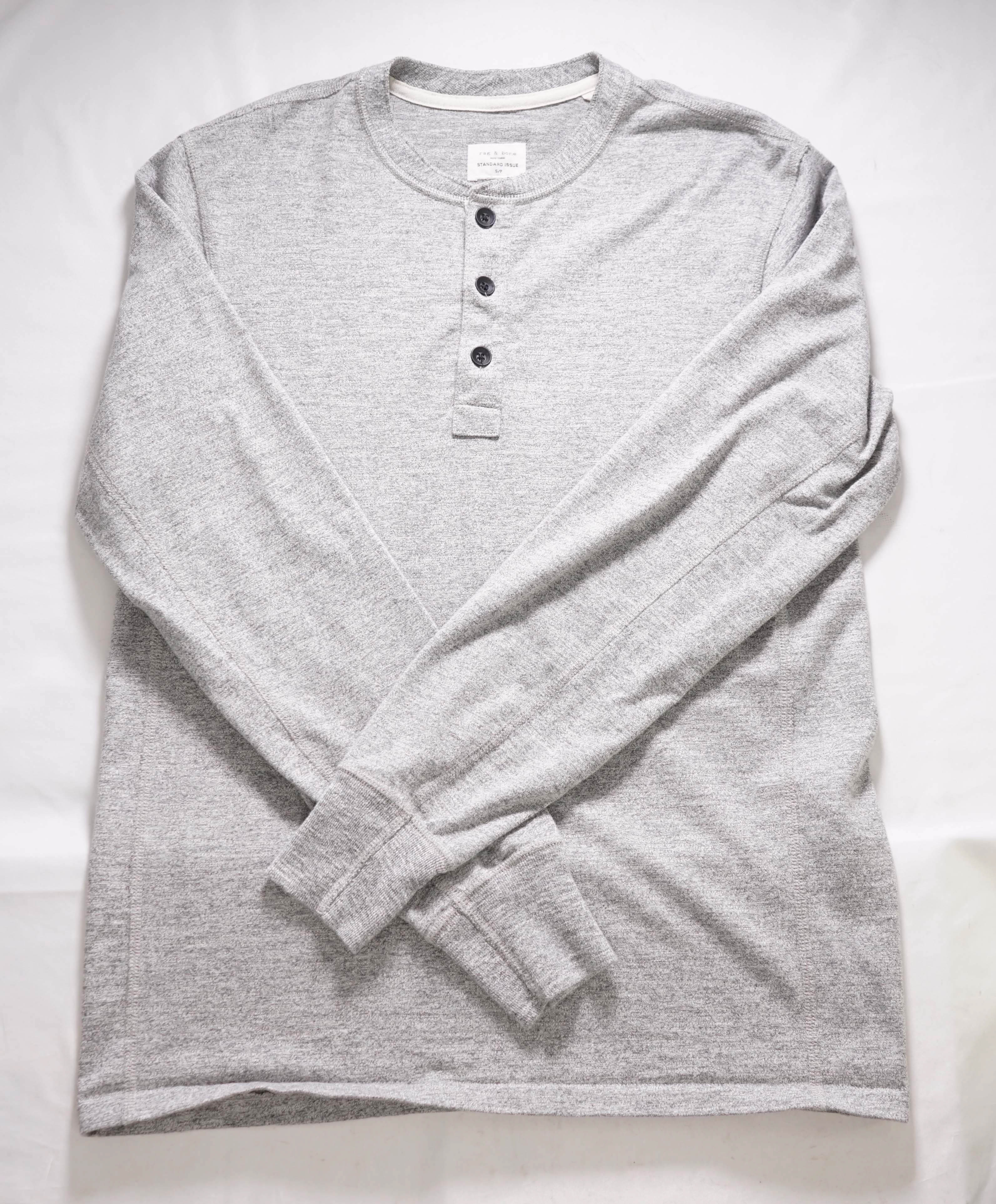 $165 RAG & BONE - Henley Gray Logo Stitch Sleeve Cuff - SMALL S/P