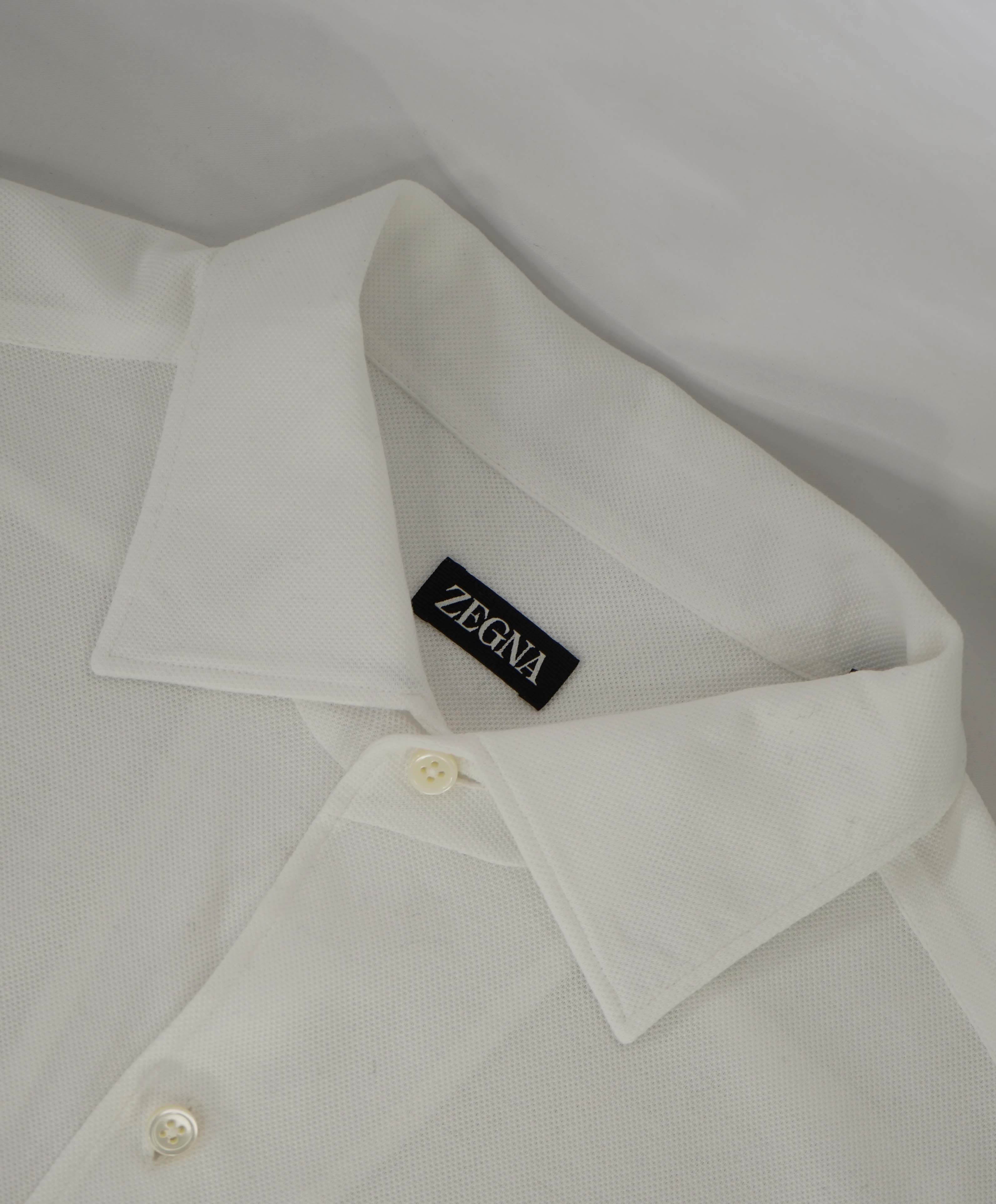 $690 ZEGNA - White Men's Pique Jersey Sport Shirt Button Down Shirt - XL