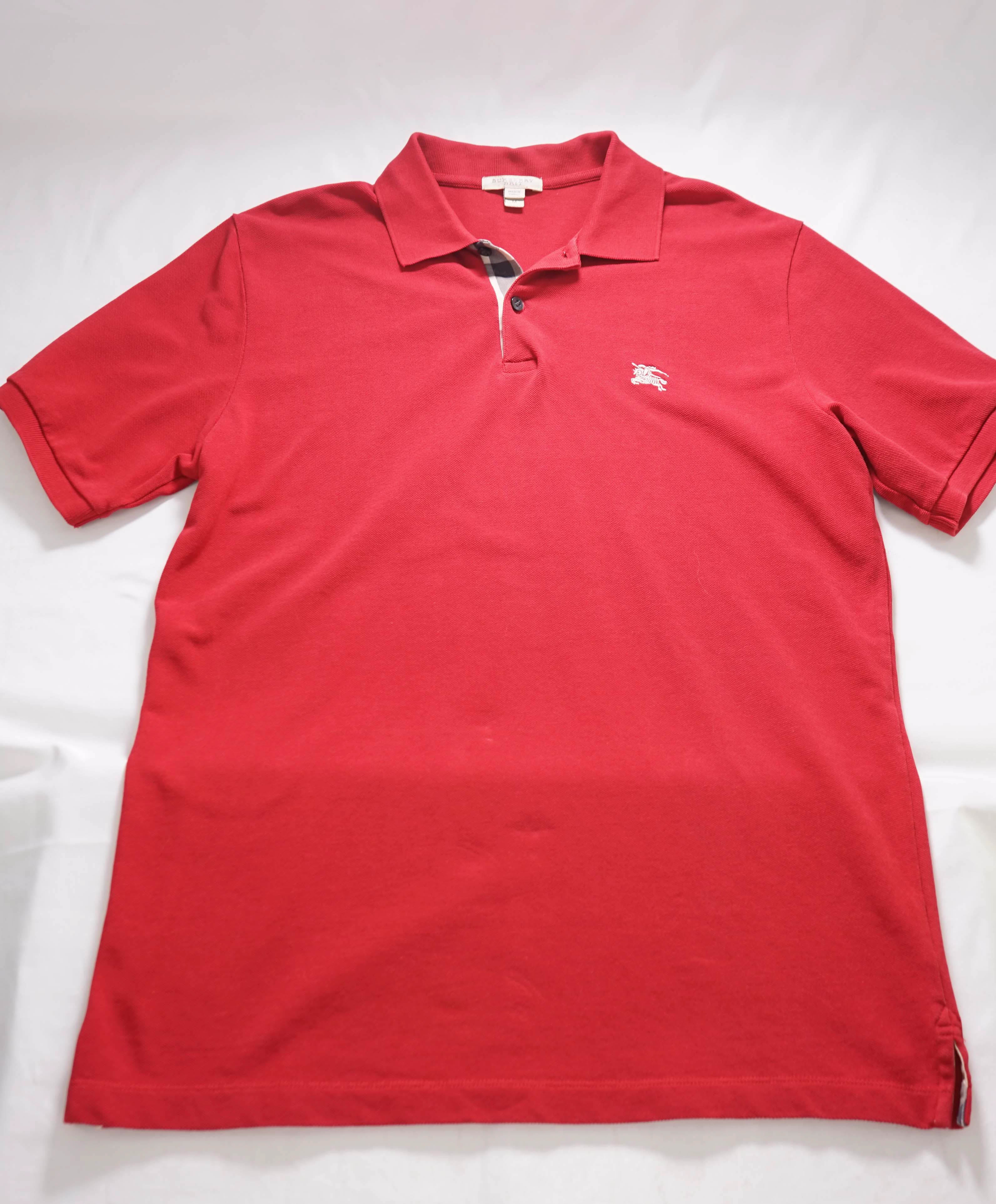 $395 BURBERRY BRIT - Red Nova Check Short Sleeve Polo Shirt - Medium