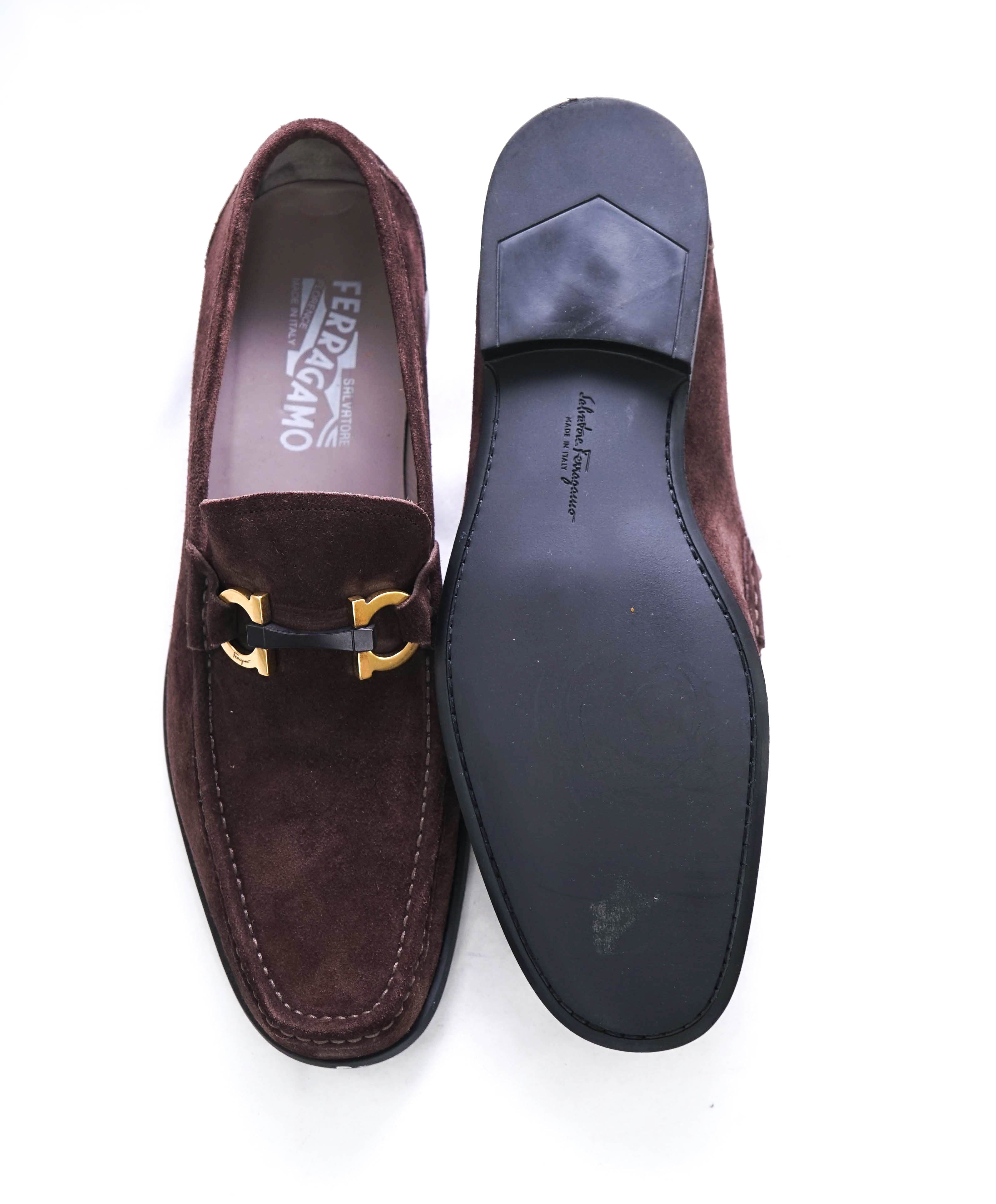 $850 SALVATORE FERRAGAMO - “GRANDIOSO" Gancini Bit Loafer Brown Suede - 10 D