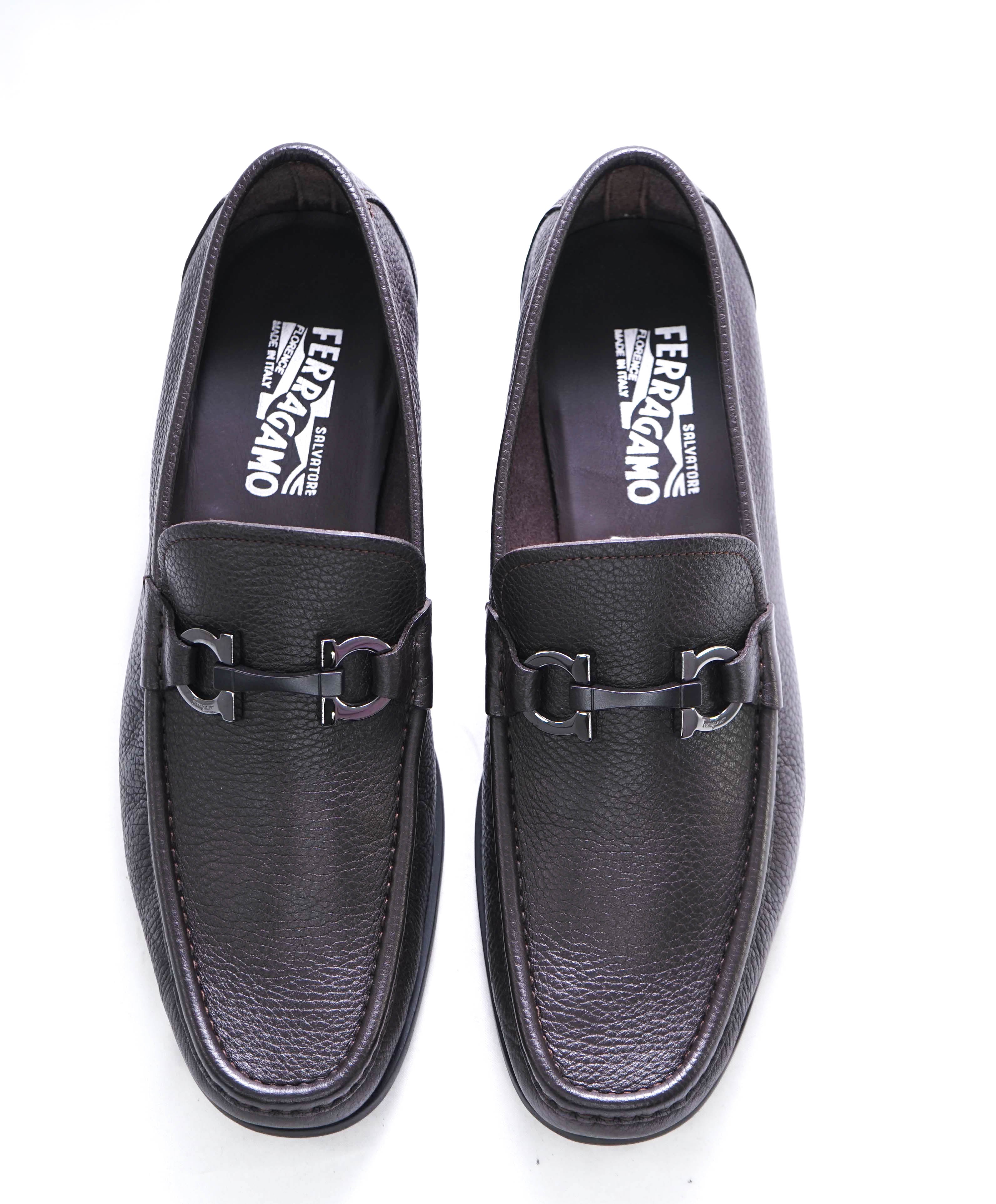 $850 SALVATORE FERRAGAMO - “GRANDIOSO" Gancini Bit Loafer Brown Leather - 9.5 EE