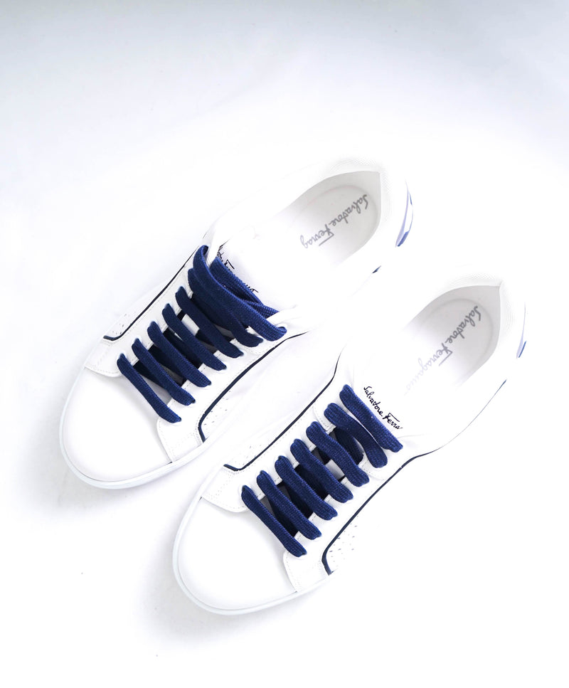 $750 SALVATORE FERRAGAMO - *MANHATTAN* Blue/White Leather Sneaker - 8 M US