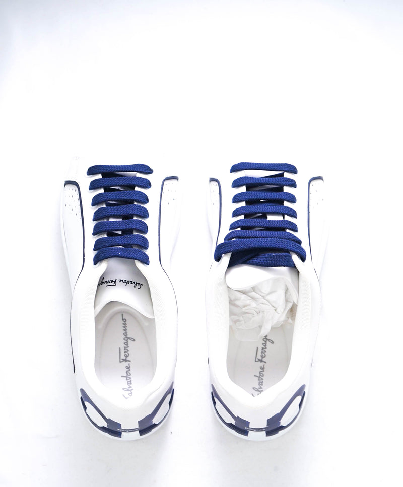 $750 SALVATORE FERRAGAMO - *MANHATTAN* Blue/White Leather Sneaker - 8 M US