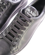 $850 PRADA - Black Leather Sneakers With Logo Detail - 10 US (9 IT)