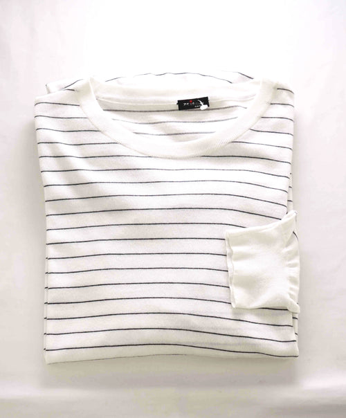 $1,895 KITON - Cotton White/Black Nautical Stripe Crewneck Sweater- 42 (52EU)